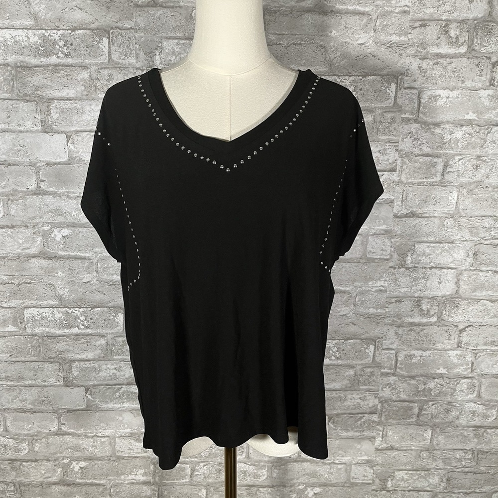 Love Scarlett Black Blouse silver studded embellishments V-neckline Size 1X